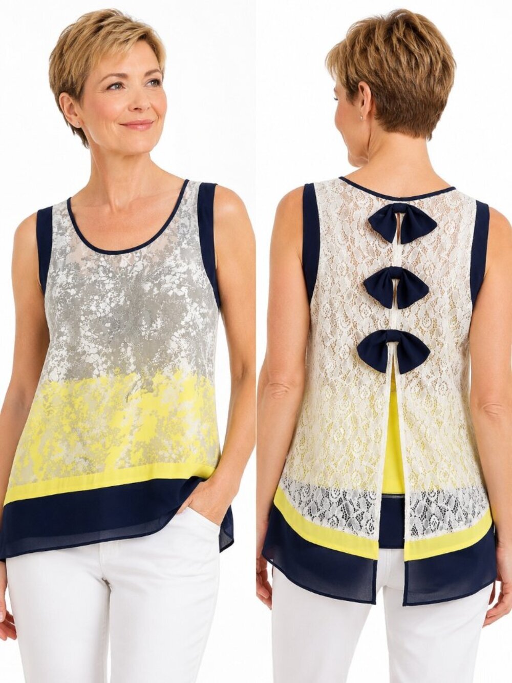 Ryu Bow Back Lace Crochet Sleeveless Top